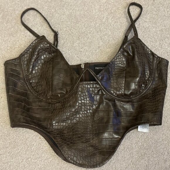 Faux Leather Cropped Bustier - Picture 2 of 4